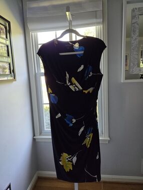 Ralph Lauren Black Midi Dress with Blue & Yellow Floral Print